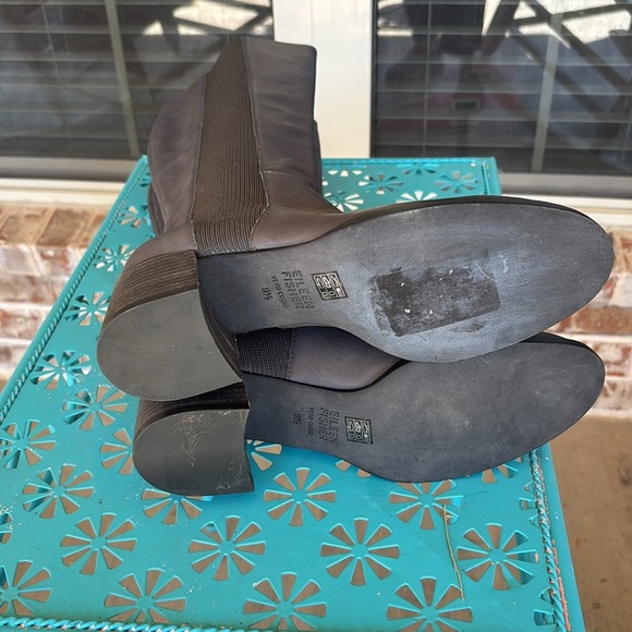 Eileen Fisher Destry Tall Stretch Insert Gray Leather Knee Boots - Picture 8 of 9